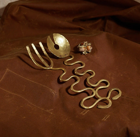 Paire de couverts à salade en laiton de Sebastião Lobo