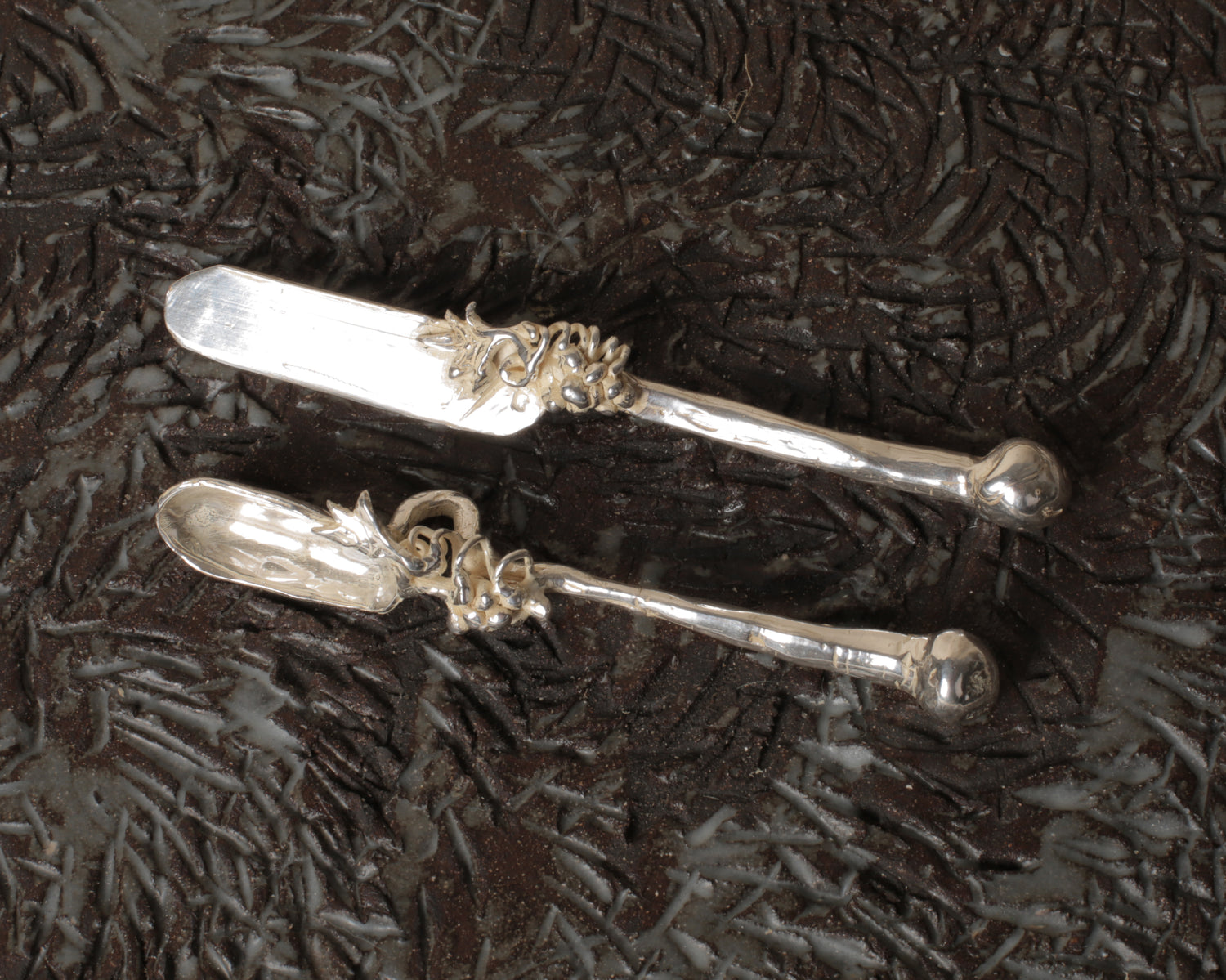 Small silver-plated brass butter knife and jam spoon by Zoé Mohm